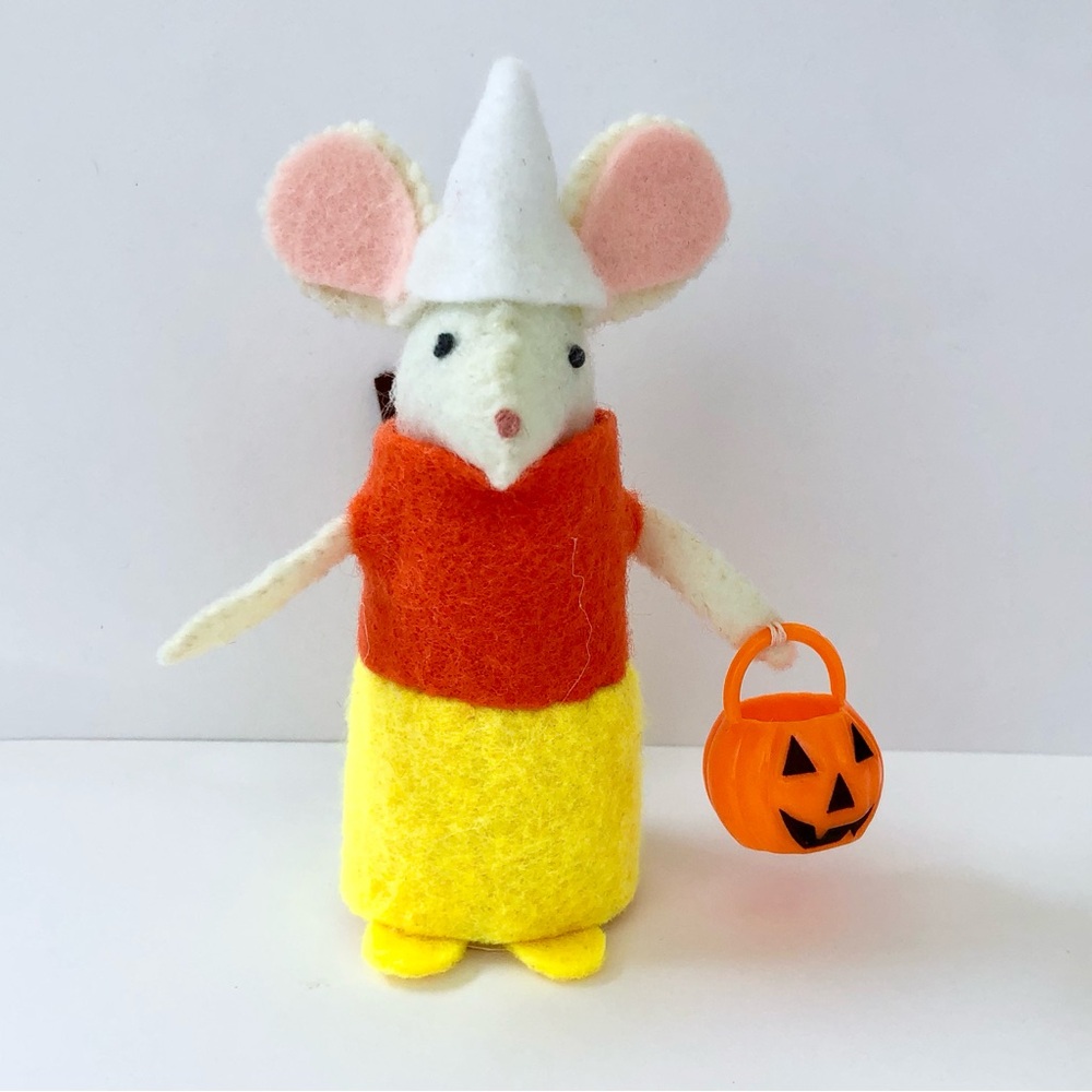 Candy Corn costume felt mouse art doll Halloween trick treat cake topper - Picture 6 of 6